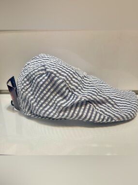 Saddlebred Blue and White Striped Flat Cap